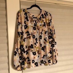 LOFT Floral Blouse - Black, Cream, Tan